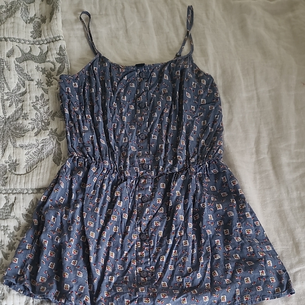 Forever 21 Blue/grey Patterned Spaghetti Strap Romper